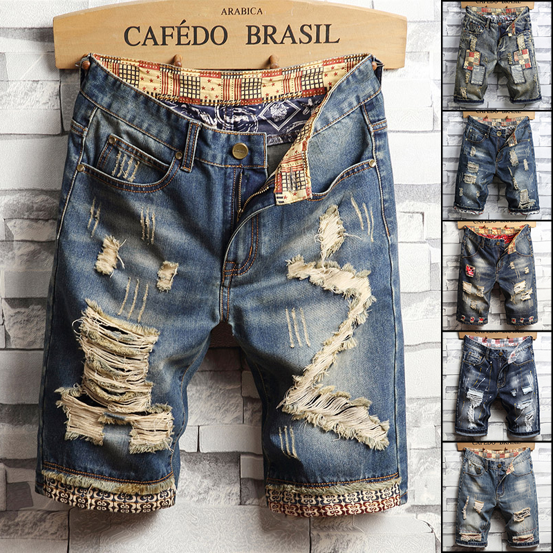 Men'S Shoes With Jeans - Ripped Hip-hop Denim Shorts Men's Summer