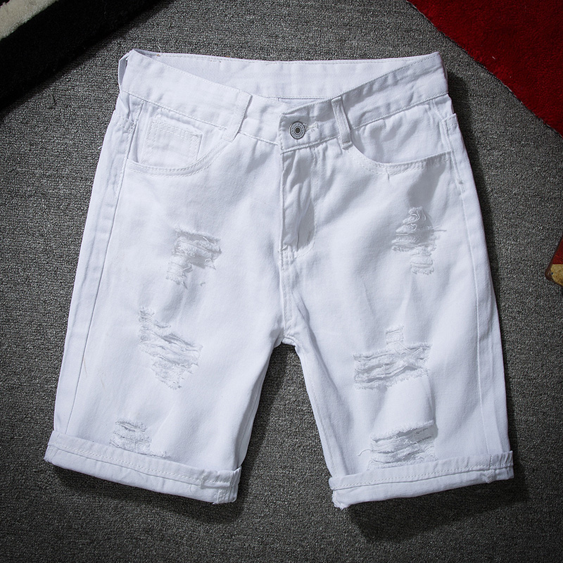 Men'S Shoes With Jeans - Men White Denim Shorts New Summer