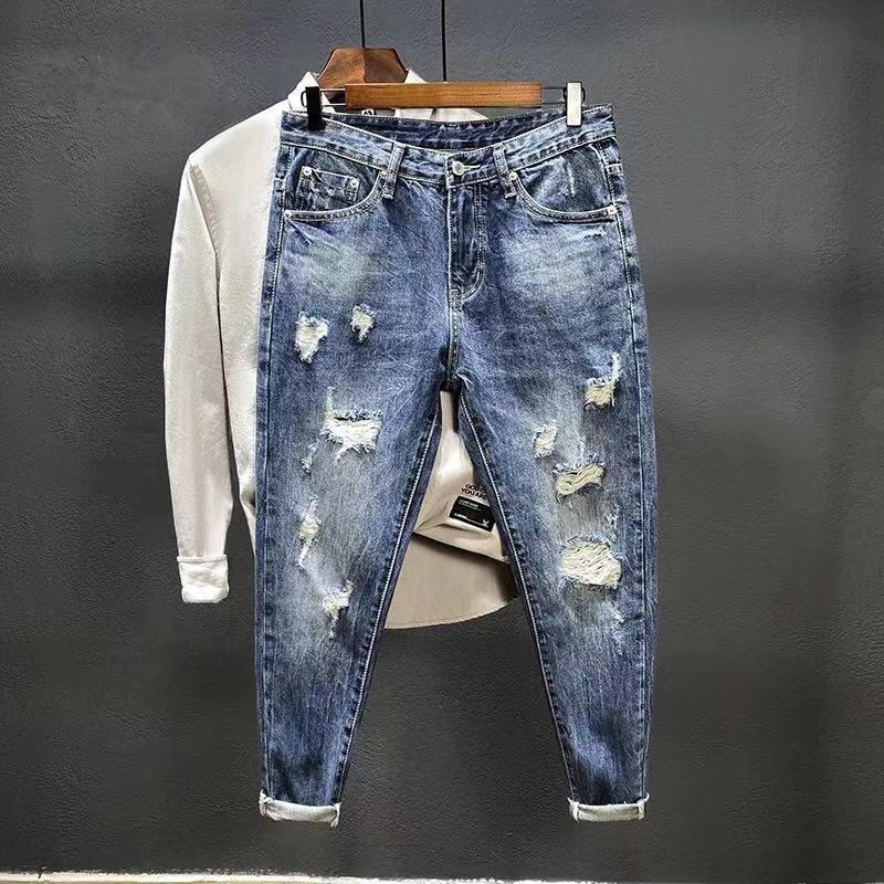 Nine-point jeans with holes fo – Men'S Shoes With Jeans recenzja i cena