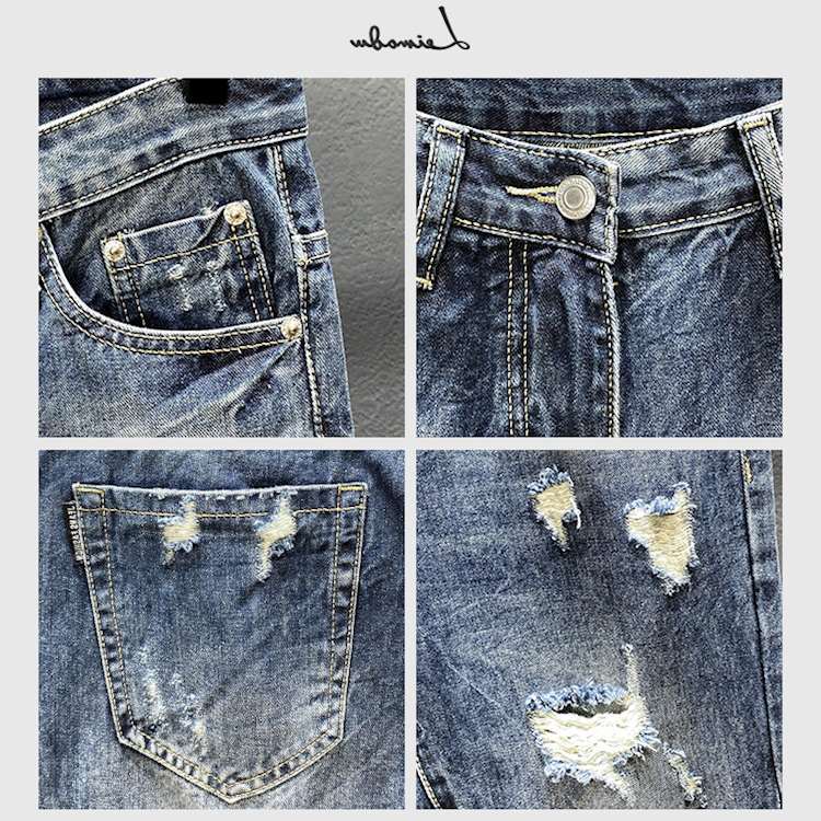 Nine-point jeans with holes fo – Men'S Shoes With Jeans recenzja i cena