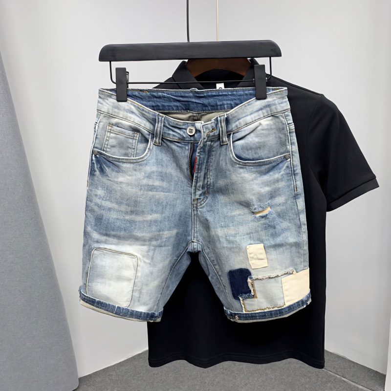 Straight Male Denim Shorts Rip – Men'S Shoes With Jeans recenzja i cena