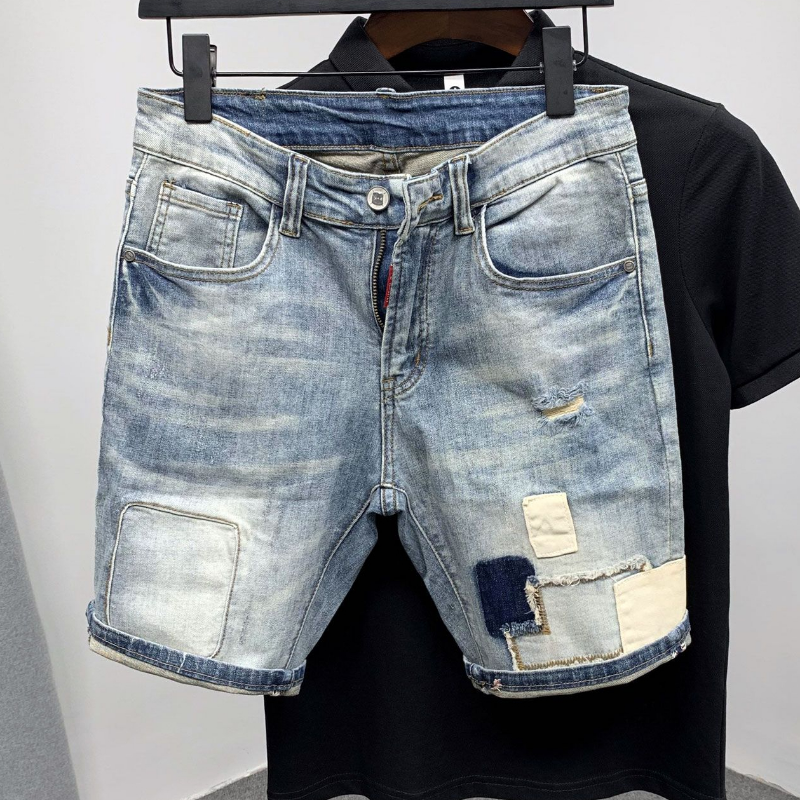 Straight Male Denim Shorts Rip – Men'S Shoes With Jeans recenzja i cena
